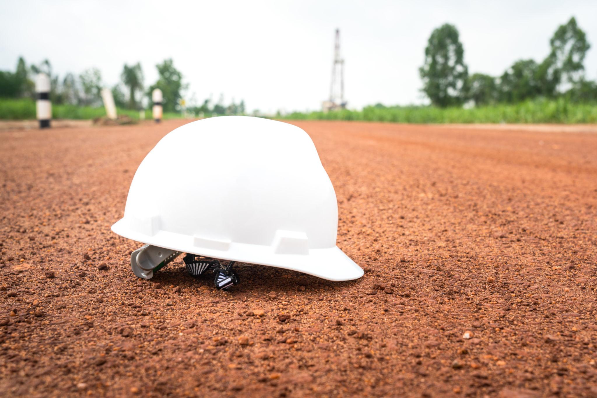Safety helmet at an oilfield worksite